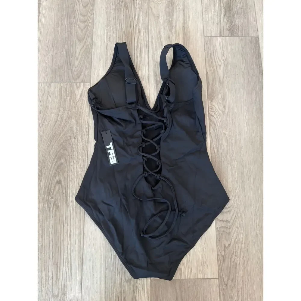 TA3 Plungey Corset Contour Sculpting Slimming One Piece Swim Black XL Short NWT